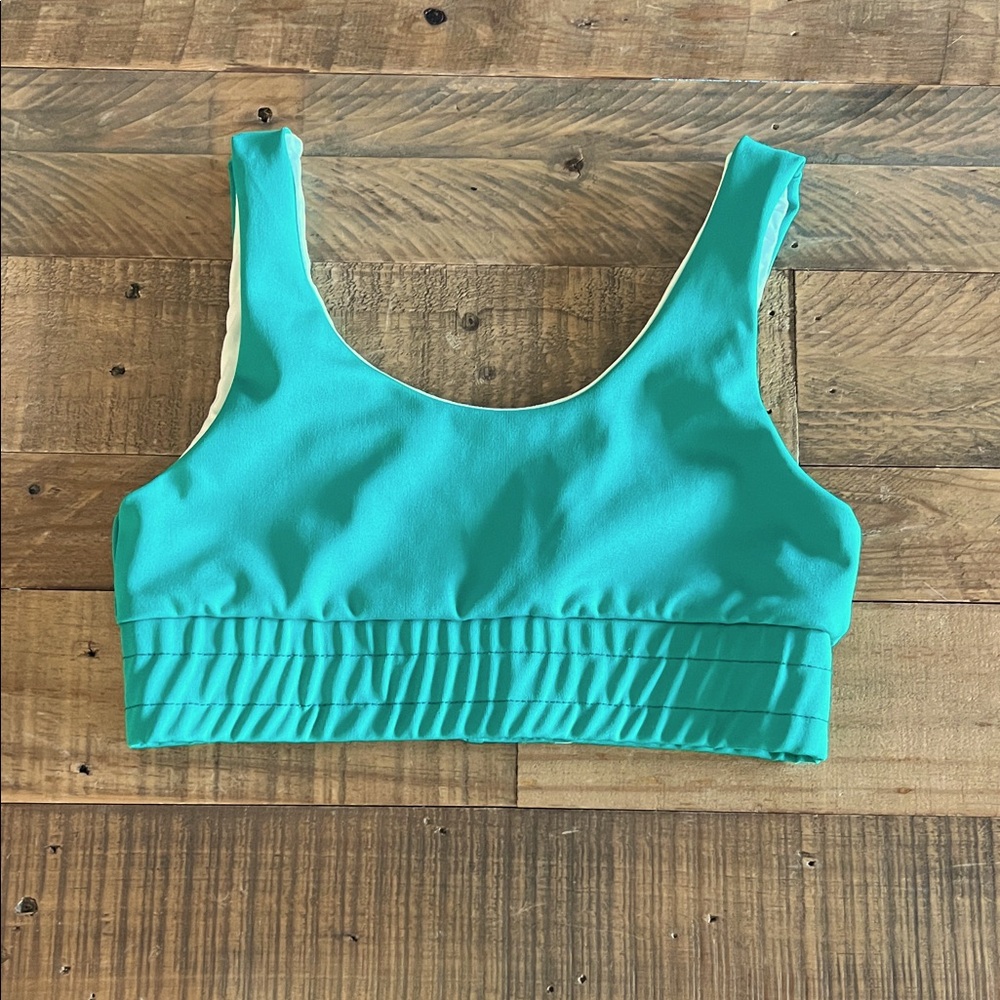 2 tone green and cream inside 5 Dance Wear top.  Size Youth XL.
